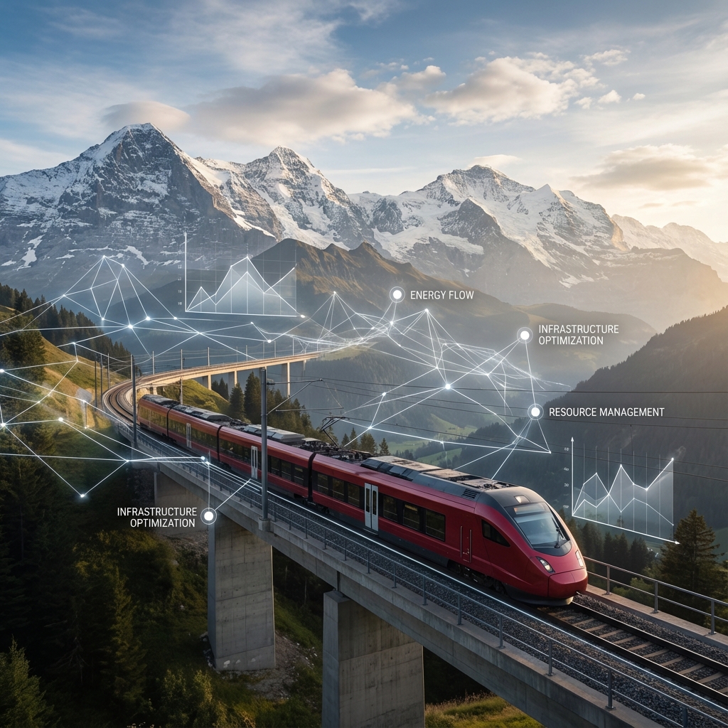 Swiss train with analytics overlay